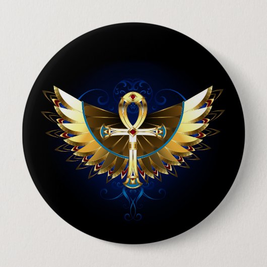 Badge Rond 10 Cm Ankh or avec ailes (Devant)