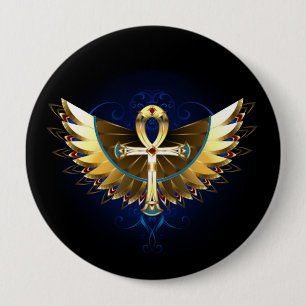 Badge Rond 10 Cm Ankh or avec ailes