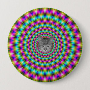 Badge Rond 10 Cm Anneaux roses et verts + Chat