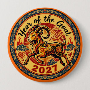 Badge Rond 10 Cm Année de la Chèvre 2027 Bouton Nouvel An Lunaire