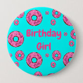 Badge Rond 10 Cm Anniversaire fille beignets crème rose (Devant)