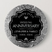 Badge Rond 10 Cm Anniversaires de Silver & Black 25th Wedding (Devant)