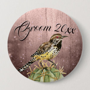 Badge Rond 10 Cm Aquarelle usée sur le Mariage Cactus
