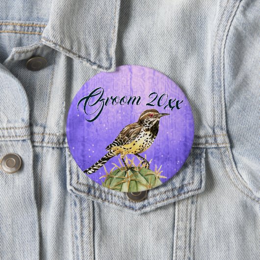 Badge Rond 10 Cm Aquarelle usée sur le Mariage Cactus (En situation)