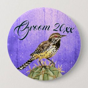 Badge Rond 10 Cm Aquarelle usée sur le Mariage Cactus