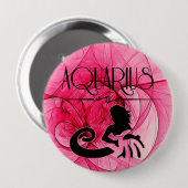 Badge Rond 10 Cm Aquarius pour la Dame Zodiac en rose (Devant & derrière)