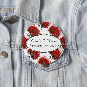 Badge Rond 10 Cm Arbre à feuilles de coeur rouge