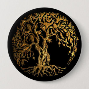 Badge Rond 10 Cm Arbre de Mehndi de la vie (or)