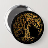 Badge Rond 10 Cm Arbre de vie Mehndi (Or) (Devant & derrière)