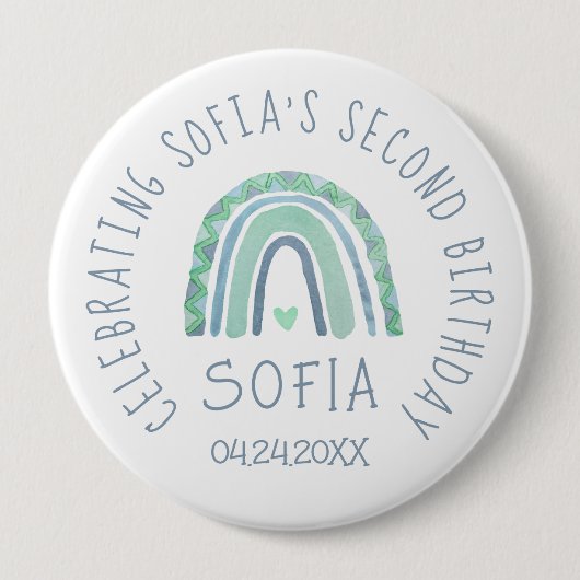 Badge Rond 10 Cm Arc-en-ciel bleu et vert à la menthe (Devant)