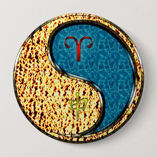 Badge Rond 10 Cm Aries et singe de l'eau (Devant)