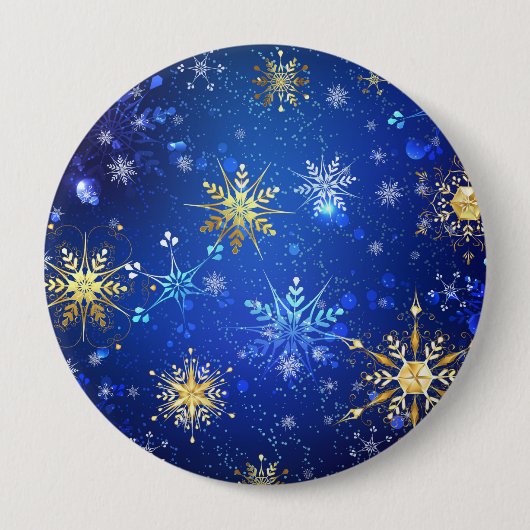 Badge Rond 10 Cm Arrière - plan Bleu XMAS avec des flocons de neige (Devant)