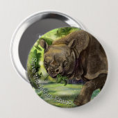 Badge Rond 10 Cm Art Javan Rhino (Devant & derrière)