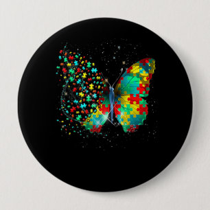 Badge Rond 10 Cm Autism Aware Puzzle Butterfly