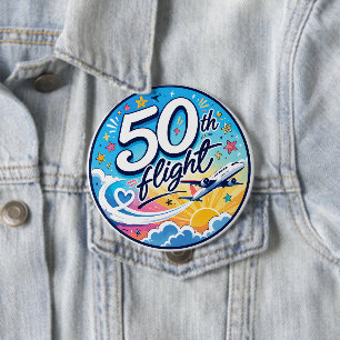 Badge Rond 10 Cm avion de 50e vol souvenir coloré