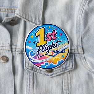 Badge Rond 10 Cm Avion de souvenir de 1er vol coloré