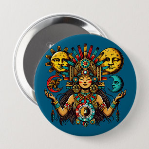 Badge Rond 10 Cm Aztec Indian woMan princesse lune de soleil Art po