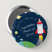 Badge Rond 10 Cm Baby shower Espace Extérieur Bouteille Fusée Navir (Devant & derrière)