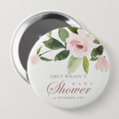 BADGE ROND 10 CM BABY SHOWER FLORAL SOLIDE ROSE ROSE DOUCE ROSE DOU (Devant & derrière)