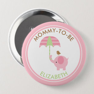 Badge Rond 10 Cm Baby shower mignon de garçon d'éléphant rose