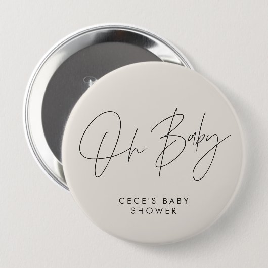 Badge Rond 10 Cm Baby shower script moderne crème naturelle minimal (Devant & derrière)