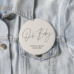 Badge Rond 10 Cm Baby shower script moderne crème naturelle minimal<br><div class="desc">Baby shower script moderne crème naturelle vive et noir élégant décor de fête habillé bouton design. Idéal design contemporain minimaliste baby shower fête.</div>