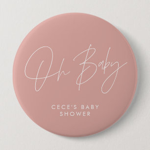 Badge Rond 10 Cm Baby shower script moderne minimaliste rose rose