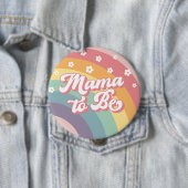 Badge Rond 10 Cm Baby shower super Retro les années 70 Rainbow (En situation)