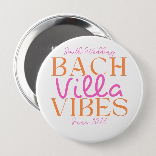Badge Rond 10 Cm Bach Villa Vibes - Pink and Orange Tropical (Devant & derrière)