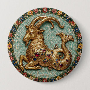 Badge Rond 10 Cm Bague exceptionnelle Capricorne 3 D en or mosaïque