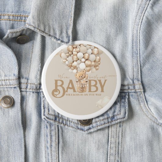 Badge Rond 10 Cm Ballons d'ours Baby shower d'attente précoce (En situation)