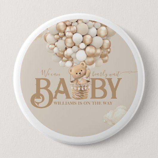 Badge Rond 10 Cm Ballons d'ours Baby shower d'attente précoce (Devant)