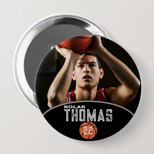 Badge Rond 10 Cm Basketball Player Personalized Picture Name Number (Devant & derrière)