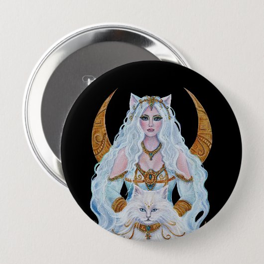 Badge Rond 10 Cm Bastet déesse égyptienne avec chat par Renee Lavoi (Devant & derrière)