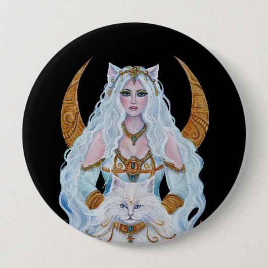 Badge Rond 10 Cm Bastet déesse égyptienne avec chat par Renee Lavoi (Devant)