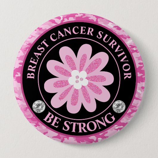 Badge Rond 10 Cm Be Strong Pink Flower Awareness Design (Devant)