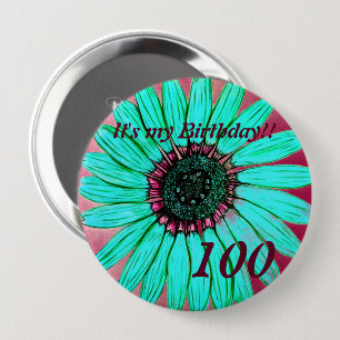 Badge Rond 10 Cm Beau dessin à la main Fleur 100e anniversaire