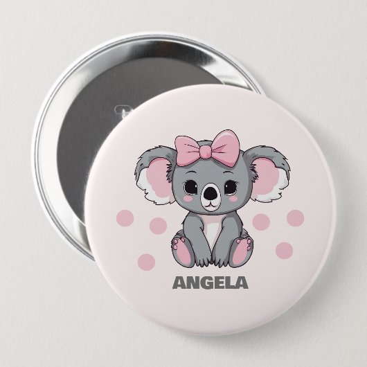 Badge Rond 10 Cm Bébé rose Koala Ours (Devant & derrière)