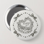 Badge Rond 10 Cm Beige Bow Retro Coeur Coquette gâteau Anniversaire (Devant & derrière)