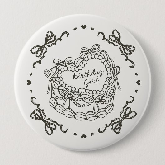 Badge Rond 10 Cm Beige Bow Retro Coeur Coquette gâteau Anniversaire (Devant)
