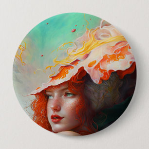 Badge Rond 10 Cm Belle artiste Abstraite Red Haired Ginger Girl