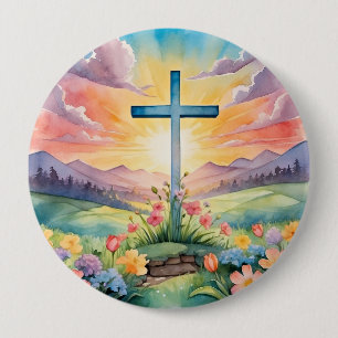 Badge Rond 10 Cm Belle œuvre d'art à l'aquarelle de Pâques