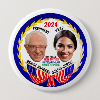 Badge Rond 10 Cm Bernie Sanders / Bouton AOC 2024