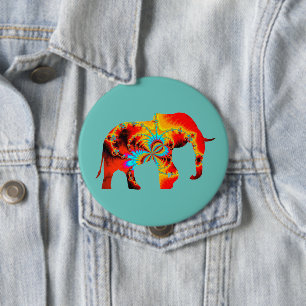 Badge Rond 10 Cm Bien-être animal - Silhouette éléphante Fractale 1