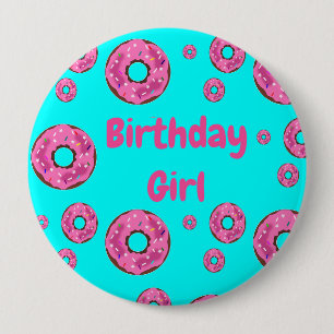 Badge Rond 10 Cm Birthday girl Pink cream donuts