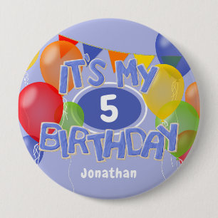 Badge Rond 10 Cm biscuits bleus glacés avec ballons c'est mon anniv