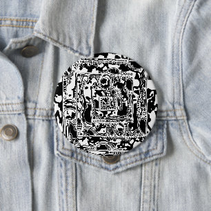 Badge Rond 10 Cm Black and White Geometric Art 25