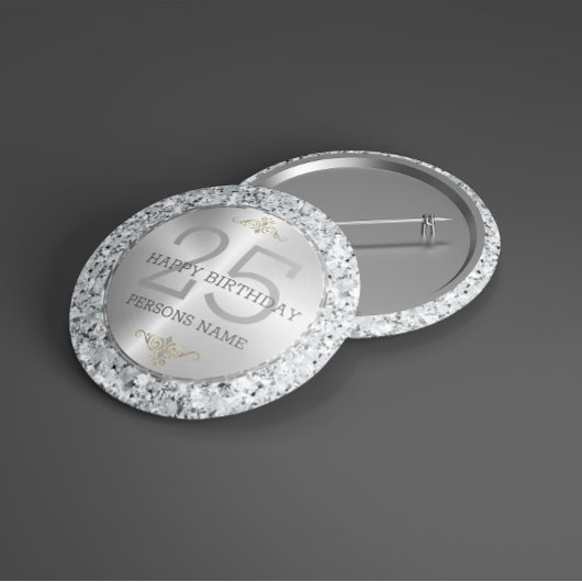 Badge Rond 10 Cm Blancs faux diamants 25e anniversaire