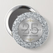 Badge Rond 10 Cm Blancs faux diamants 25e anniversaire (Devant & derrière)