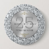 Badge Rond 10 Cm Blancs faux diamants 25e anniversaire (Devant)